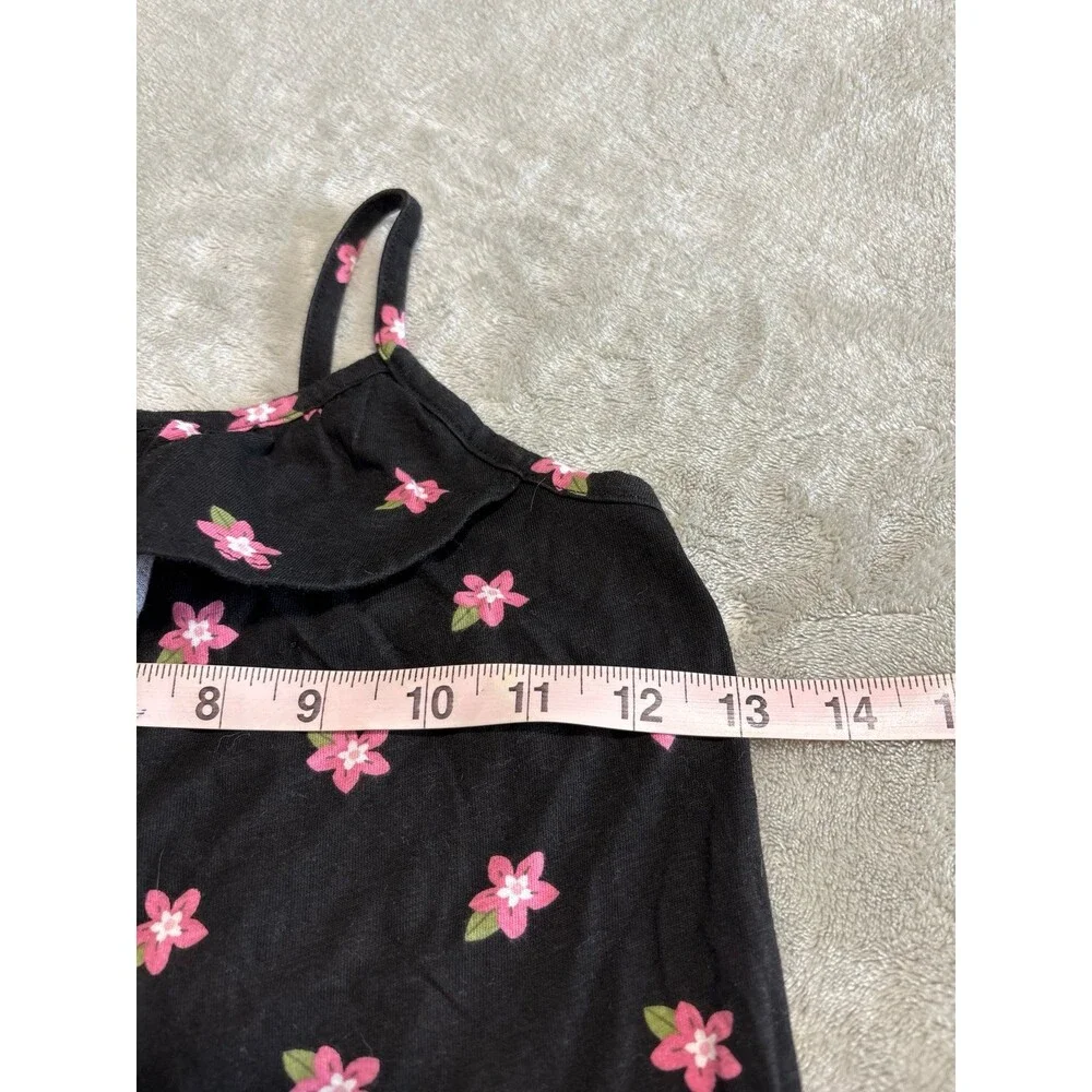 Girls romper jumpsuit spaghetti strap black pink floral flowers back to school